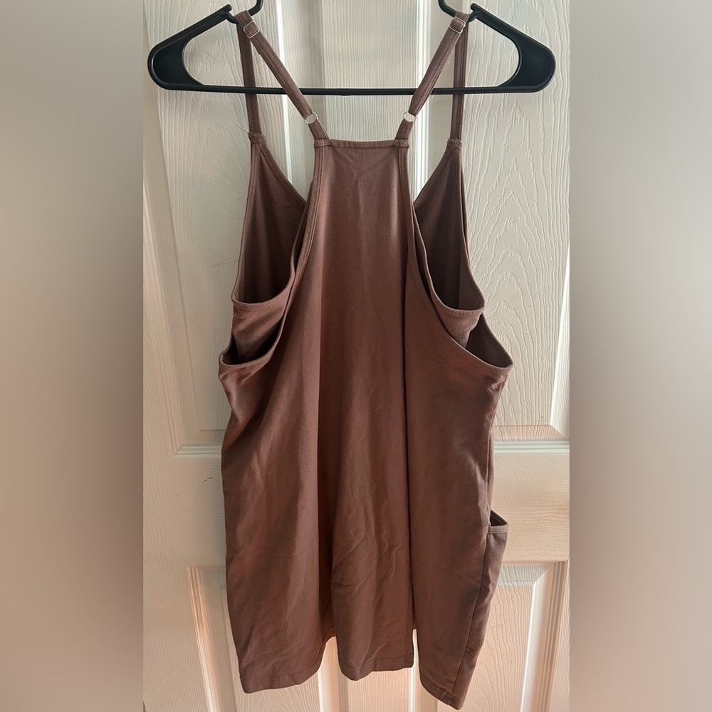Women’s coffee brown tank athletic dress with built in shorts - Picture 3 of 5